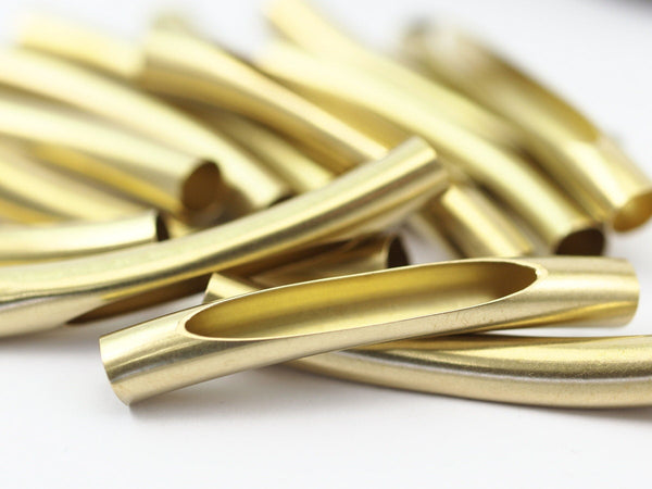 Brass Noodle Tube, 20 Raw Brass Curved Tube Findings (50x7mm)  A0727