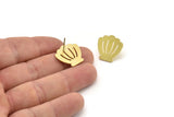 Earring Studs, 6 Raw Brass - Shell Shaped Stud Earrings - Brass Earrings - Earrings (18x0.80mm) A5995