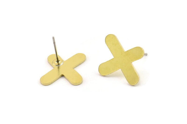 Earring Studs, 8 Raw Brass - Geometric Earrings - Brass Earrings - Earrings (18x14x0.80mm) A6138