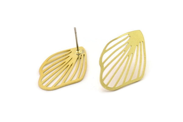 Earring Studs, 6 Raw Brass - Shell Earrings - Brass Earrings - Earrings (24x16x0.60mm) A2953