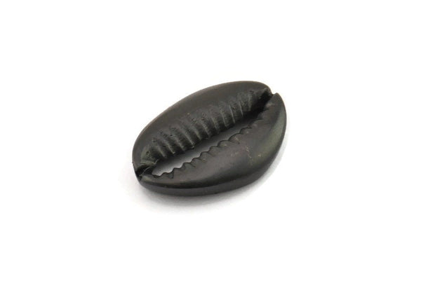 Black Shell Finding, 2 Oxidized Black Brass Cowrie Shell Findings, Pendants, Charms, Earrings, Beads 20-25MM E275