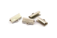 14mm Silver Ribbon, 10 Antique Silver Plated Brass Ribbon Crimp Ends With Loop, Findings (6x14mm)  Brs 231 A0111