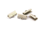 14mm Silver Ribbon, 10 Antique Silver Plated Brass Ribbon Crimp Ends With Loop, Findings (6x14mm)  Brs 231 A0111