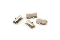 14mm Silver Ribbon, 10 Antique Silver Plated Brass Ribbon Crimp Ends With Loop, Findings (6x14mm)  Brs 231 A0111