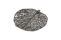 Black Leaf Charm, 2 Textured Oxidized Black Brass Leaf Earring Charms With 1 Loop, Pendants, Findings (45x39mm) E427