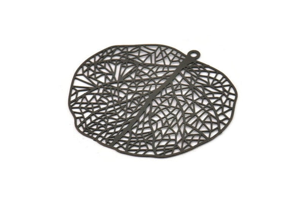 Black Leaf Charm, 2 Textured Oxidized Black Brass Leaf Earring Charms With 1 Loop, Pendants, Findings (45x39mm) E427