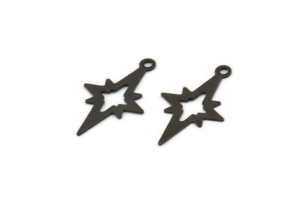 Black North Star Charm, 50 Oxidized Black Brass Pole Star Charms With 1 Loop (21x12mm) E376