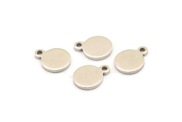 Silver Cabochon Tag, 24 Antique Silver Plated Brass Cabochon Tags With 1 Loop, Stamping Tags (10x8x1mm) E041