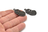 Black Face Charm, 4 Oxidized Black Brass Face Charms With 1 Loop (33.5x17x1mm) E023