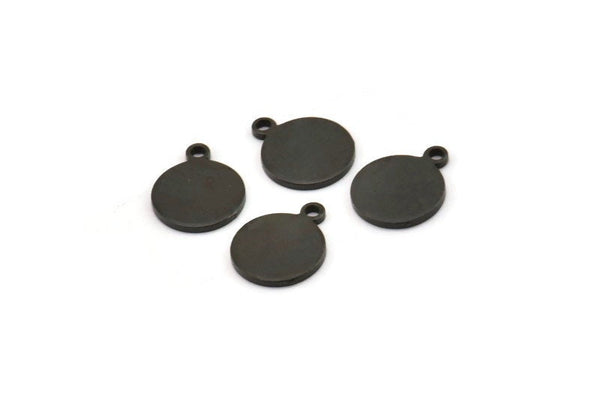 Black Cabochon Tag, 12 Oxidized Black Brass Cabochon Tags With 1 Loop, Stamping Tags (12.5x10x1mm) E040