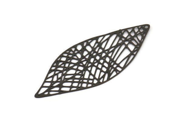 Black Leaf Charm, 4 Textured Oxidized Black Brass Leaf Earring Charms With 1 Hole, Pendants, Findings (55x23mm) E468