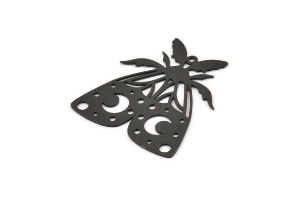 Siyah Kelebek Tılsımı, 1 Halkalı 4 Oksitlenmiş Siyah Pirinç Kelebek Tılsımı, Küpe Parçaları (28x26x0,60 mm) A5338