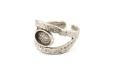 Silver Ring Setting, Antique Silver Plated Brass Adjustable Rings With 1 Stone Settings - Pad Size 6x8mm N2556 H1638