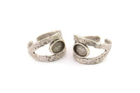 Silver Ring Setting, Antique Silver Plated Brass Adjustable Rings With 1 Stone Settings - Pad Size 6x8mm N2556 H1638