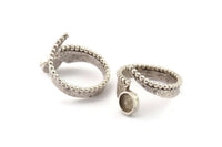 Silver Ring Setting, Antique Silver Plated Brass Adjustable Rings With 1 Stone Settings - Pad Size 6mm N2535 H1631