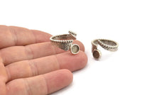 Silver Ring Setting, Antique Silver Plated Brass Adjustable Rings With 1 Stone Settings - Pad Size 6mm N2535 H1631