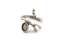 Silver Ring Setting, Antique Silver Plated Brass Adjustable Rings With 1 Stone Settings - Pad Size 6x8mm N2531 H1659