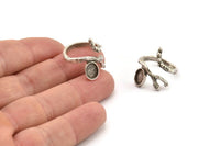 Silver Ring Setting, Antique Silver Plated Brass Adjustable Rings With 1 Stone Settings - Pad Size 6x8mm N2531 H1659