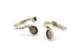 Silver Ring Setting, 2 Antique Silver Plated Brass Adjustable Rings With 1 Stone Settings - Pad Size 6x8mm N2536 H1669