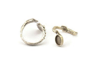 Silver Ring Setting, 2 Antique Silver Plated Brass Adjustable Rings With 1 Stone Settings - Pad Size 6x8mm N2536 H1669