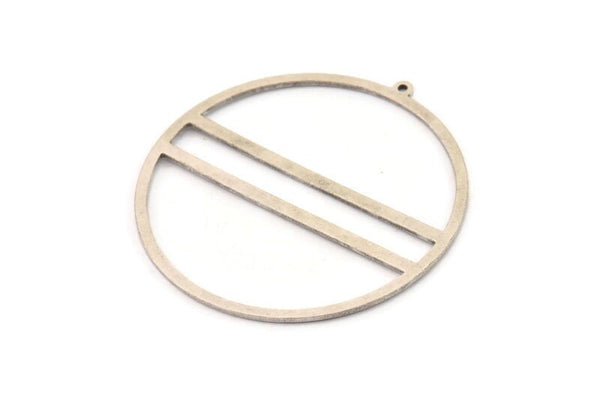 Silver Circle Charm, 2 Antique Silver Plated Brass Circle Charms With 1 Loop, Charm Pendants (52x50x1mm) A3054 H0817