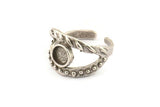 Silver Ring Setting, Antique Silver Plated Brass Adjustable Rings With 1 Stone Settings - Pad Size 6mm N2548 H1664