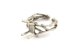 Silver Ring Settings, Antique Silver Plated Brass Claw Rings, Adjustable Rings - Pad Size 6x8mm N2560 H1670