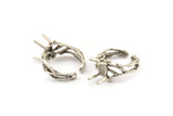 Silver Ring Settings, Antique Silver Plated Brass Claw Rings, Adjustable Rings - Pad Size 6x8mm N2560 H1670