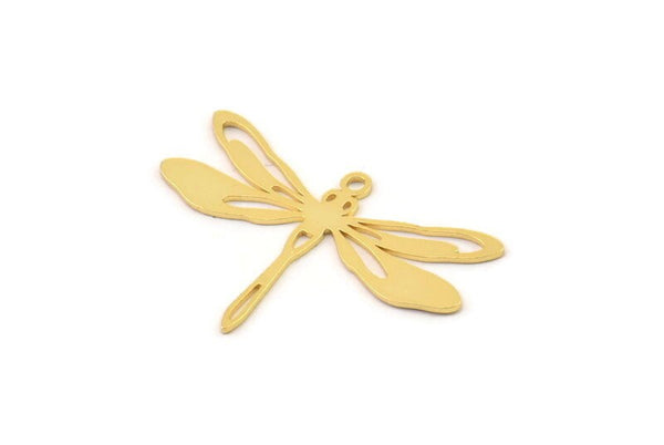 Gold Dragonfly Charm, 6 Gold Plated Brass Dragonfly Shaped Charms With 1 Loop, Pendants, Findings (20x30x0.60mm) A3446