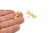 Gold Dragonfly Charm, 6 Gold Plated Brass Dragonfly Shaped Charms With 1 Loop, Pendants, Findings (20x30x0.60mm) A3446