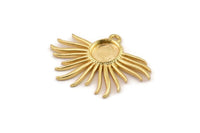 Gold Sun Charm, Gold Plated Brass Sun Charm Pendants With 1 Loop, Earrings - Pad Size 8mm (33x25mm) N0753
