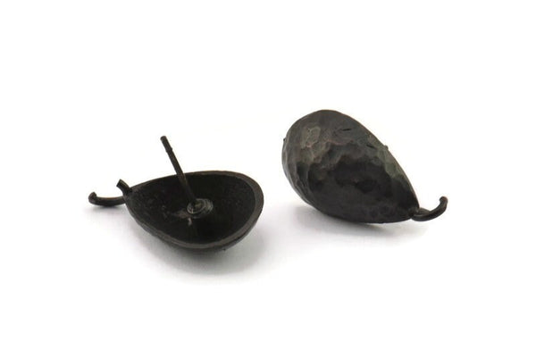 Black Earring Post, 4 Oxidized Black Brass Drop Earring Posts With 1 Loop (21x11x16mm) E291