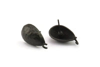 Black Earring Post, 4 Oxidized Black Brass Drop Earring Posts With 1 Loop (21x11x16mm) E291