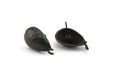 Black Earring Post, 4 Oxidized Black Brass Drop Earring Posts With 1 Loop (21x11x16mm) E291