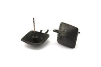 Black Earring Post, 4 Oxidized Black Brass Square Earring Posts With 1 Loop (15x16mm) E290