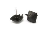 Black Earring Post, 4 Oxidized Black Brass Square Earring Posts With 1 Loop (15x16mm) E290