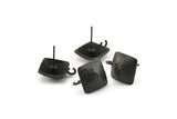 Black Earring Post, 4 Oxidized Black Brass Square Earring Posts With 1 Loop (15x16mm) E290