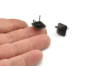 Black Earring Post, 4 Oxidized Black Brass Square Earring Posts With 1 Loop (15x16mm) E290