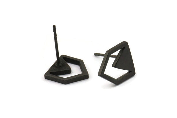 Black Chevron Earring, 6 Oxidized Brass Black Chevron Earring Posts, Pendants, Findings (10x9x1.2mm) E369 S762