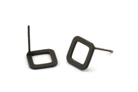 Black Square Earring, 8 Oxidized Black Brass Square Stud Earrings (10x0.80mm) E349