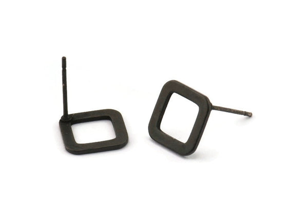 Black Square Earring, 8 Oxidized Black Brass Square Stud Earrings (10x0.80mm) E349