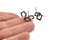 Black Square Earring, 8 Oxidized Black Brass Square Stud Earrings (10x0.80mm) E349