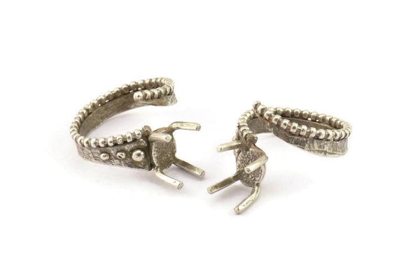Silver Ring Settings, Antique Silver Plated Brass Claw Rings, Adjustable Rings - Pad Size 6x8mm N2577 H1644