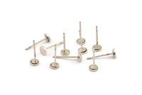 Silver Round Earring, 12 Antique Silver Plated Brass Round Earring Studs (4x0.80mm) A1531