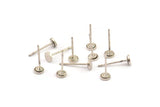 Silver Round Earring, 12 Antique Silver Plated Brass Round Earring Studs (4x0.80mm) A1531