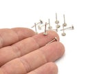 Silver Round Earring, 12 Antique Silver Plated Brass Round Earring Studs (4x0.80mm) A1531
