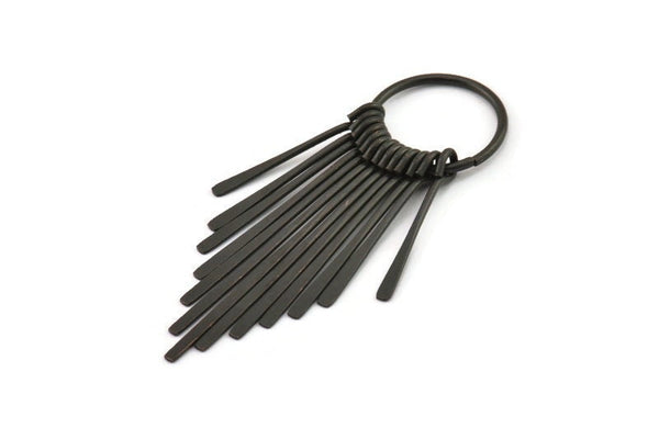 Black Fringed Earring, Textured Oxidized Black Brass Fringed Trim Earring With 1 Loop, Pendants, Findings (62x20mm) E323