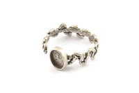 Silver Ring Setting, 2 Antique Silver Plated Brass Adjustable Rings With 1 Stone Settings - Pad Size 6x8mm N2558 H1643