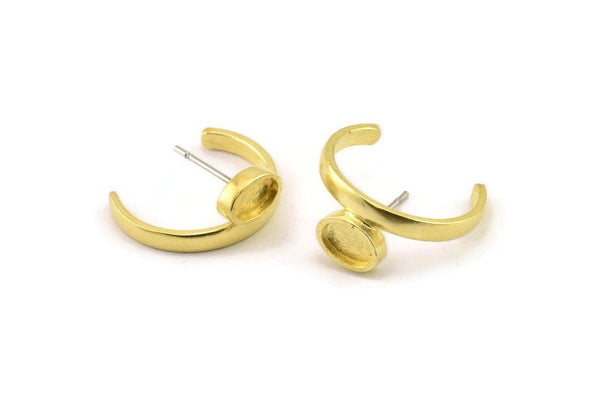 Earring Studs, 2 Raw Brass - Brass Earrings Settings - Brass Earrings - Earrings - Pad Size 6x4mm (18x17mm) N2434