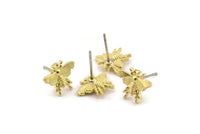 Brass Fly Earring, 8 Raw Brass Fly Stud Earrings, Bug Stud Earrings (11x9mm) N2580
